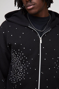 High Demanding <b>Tall</b> Shrunken Rhinestone Black <b>Men</b> Zip Hoodie & <b>Jogger</b> Set Breathable Cotton Blended Rhinestone <b>Men</b> Tracksuit - Product Image 3