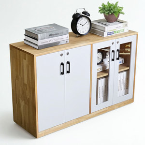 Natural Wood File & <b>Desk</b> <b>Cabinet</b> with Glass Doors for Office Organization THS68063 - Product Image 1