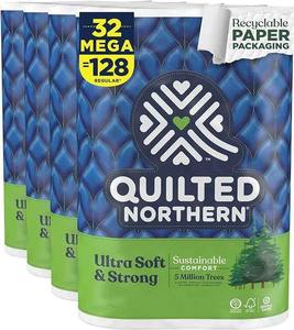 Papier hygiénique matelassé Northern Ultra Soft & Strong 32 Mega Rolls = 128 Rouleaux réguliers de taille de rouleau Jumbo fabriqué à partir de pulpe de tissu de bambou - Product Image 2