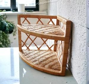 Portable 2 Tier Hanging Bamboo Counter Bookshelf Organizer Rack Stackable Bamboo Wood Corner Shelves With <b>Storage</b> Cabinet - Product Image 6