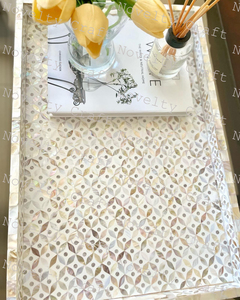 Bandeja de servicio con incrustaciones de fregona de madera de acacia hecha a mano Navidad al por mayor Ramadán Eid Mubarak madre perla bandeja de postre - Product Image 2