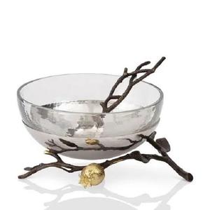 Bol de service moderne en verre rond avec support en métal de luxe pour les fêtes et les événements de mariage - Product Image 1