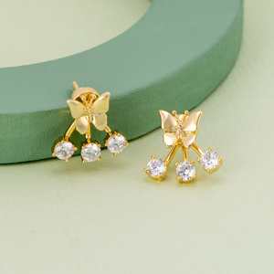 Boucles d'oreilles clous papillon en zircon pour cadeau, occasions romantiques et religieuses, en acier inoxydable et alliage de zinc - Product Image 1