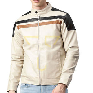 Blouson en cuir d'hiver à manches longues pour homme, style urbain, motif uni, col montant et fermeture éclair, vente en gros personnalisée - Product Image 1