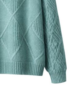 Custom Premium <b>Women</b> Turtleneck Diamond Knit Sweater Soft <b>Warm</b> Cable Sleeve Winter Pullover Casual Fashion <b>Top</b> Mint Green Color - Product Image 6