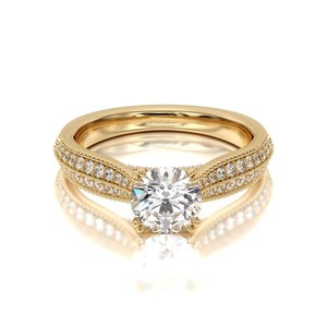 Dual Pave Ring 1 Ct Round Brilliant Lab Grown Diamond F-SI2 Pave Setting 14K Solid Gold Engagement Style For <b>Jewellery</b> Making - Product Image 1