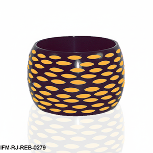 Retro Black and Yellow Resin <b>Bangle</b> <b>Bracelet</b> Chunky Polka Dot Style Patterned Statement Jewelry For Woman - Product Image 3