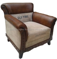 Sofá individual de lujo Chesterfield con estructura de madera, tapizado en cuero genuino, cómodo, para sala de estar.