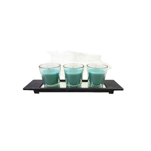 Plateau en métal de décoration d'événement avec 3 pots de bougie de lavage blanc votif pour les décorations de table faites à la main en vrac - Product Image 4