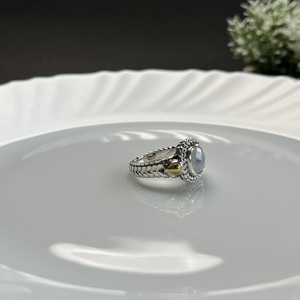 Anillo clásico de Plata de Ley 925 con piedras preciosas de piedra lunar, joyería unisex - Product Image 4