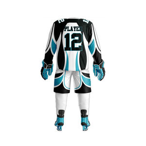 Uniforme de hockey sobre hielo personalizado, conjunto de dos piezas, entrenamiento profesional de alta calidad, 100% poliéster, nombre del equipo con logotipo personalizado para hombres y adultos - Product Image 6