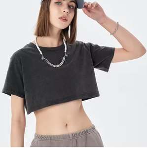 Custom logo Combed Cotton <b>Women</b> Crop Top T-<b>shirt</b> Acid Wash Oversized <b>Loose</b> t <b>Shirts</b> - Product Image 4