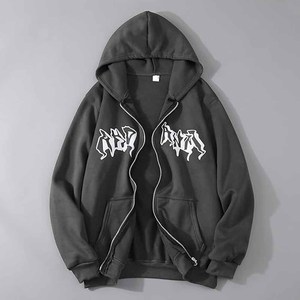 Sudaderas con capucha estilo streetwear, hip hop, con cremallera, vintage, extragrandes, estilo holgado. - Product Image 2