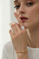 Bague de Fiançailles Art Déco Vintage en Moissanite Gravée Hexagonale, Base en Or 18K / Argent S925, Bijoux Fins en Gros