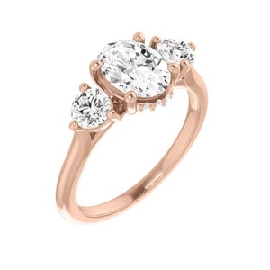 Bague de fiançailles ovale élégante en or massif 14 carats avec diamants de laboratoire F-VS2, sertie en trilogie, idéale pour le quotidien et comme cadeau - Product Image 1
