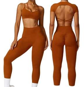2025 nouveauté vêtements d'entraînement solide femmes Yoga tenue vêtements de sport Fitness Yoga porter durable Gym Fitness ensembles pour les femmes - Product Image 6