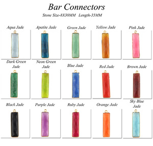 Bisel de Jade verde personalizado chapado en oro de 24K, Conector de joyería de latón con forma de barra, fabricación de colgantes DIY, componentes de accesorios de joyería - Product Image 2