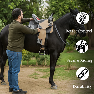 Sillín de doma sintético para equitación Estilo occidental Sillín inglés Calidad de construcción duradera - Product Image 3