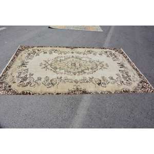 Alfombra turca vintage clásica beige marrón 5,9x9,5 pies de área grande de lana de retazos con respaldo de látex para pasillo o dormitorio - Product Image 4