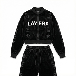 Ensemble de survêtement pour homme personnalisé, style coupe-vent en velours, ensemble de survêtement, veste courte, lavage à l'acide, uni, imprimé en 3D, streetwear - Product Image 2