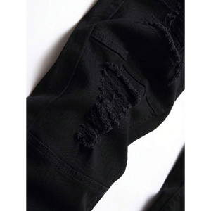 Pantalones Vaqueros de Mezclilla Ligeros Personalizados para Hombre, Corte Regular, Estilo Casual, Algodón de Buena Calidad, Sólidos, Rotos - Product Image 3