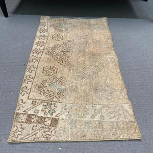 Vintage Rug, 1.6x2.9 ft Turkish Rug, <b>Brown</b> Blue Patchwork <b>Wool</b> Rug - Product Image 2