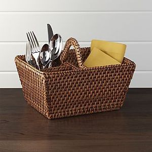 Latest Design Rattan Cutlery <b>Utensils</b> Holder Caddy Wicker Flatware Organizer Holder Compartment Home Kitchen Storage Organizer - Product Image 5