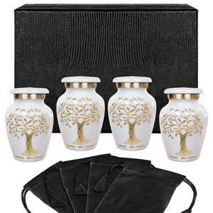 Juego de 4 urnas pequeñas de cremación de recuerdo de latón, urnas funerarias blancas perladas para cenizas, urnas de cenizas de ataúd para cenizas humanas de Ind - Product Image 1