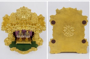 Temple de Pooja Royal Golden Satyanarayan pour la maison, en bois sculpté lourd, style Swaminarayan, en bois de teck, en vente - Product Image 5