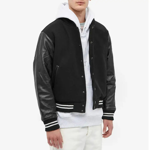 Veste en polaire PU décontractée pour homme avec écusson brodé, veste universitaire Letterman de baseball avec tissu en toile à col montant - Product Image 4