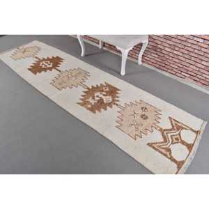 พรมวินเทจสไตล์ตุรกี Herki Runner ขนาด 2.3x10.4 ฟุต สีน้ำตาลลายจุด ทำจากขนสัตว์ - Product Image 2