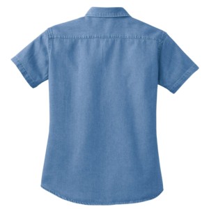 Nuevo estilo azul claro Slim Fit ecológico transpirable manga corta Camisa de mezclilla mujeres High Street Formal Casual OEM - Product Image 4