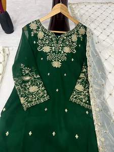 Precioso Traje de Seda Sintética Gorgette con Pantalones Palazzo y Dupatta para Kurti de Mujer, en Existencia, Hecho en India, Precio Bajo - Product Image 3