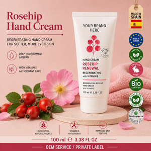 Crema de Manos de Rosa Mosqueta de Marca Privada 100ml OEM |   Crema de Manos Reparadora e Hidratante Antienvejecimiento |   Absorción Rápida España UE - Product Image 1