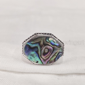 ผู้ค้าส่งบุรุษแหวนหอยเป๋าฮื้อธรรมชาติอัญมณีแหวน Birthstone ทุกขนาดอาหรับเครื่องประดับคริสต์มาสแหวนเงิน 925 - Product Image 3