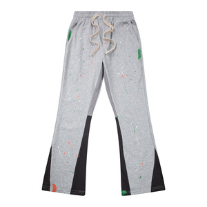 Pantalon de survêtement évasé en coton molletonné décontracté pour hommes Pantalon de jogging en coton vieilli Broderie Patch Logo Toile Tissu Personnalisable - Product Image 1