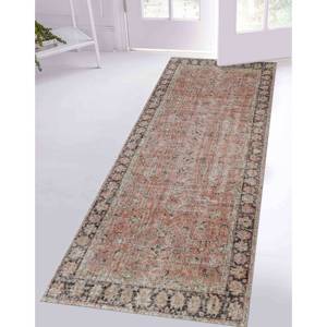 Alfombra Turca Floral Roja: Diseño Oushak Antiguo, Estampado Suave, Alfombra Delgada No Tejida - Product Image 5