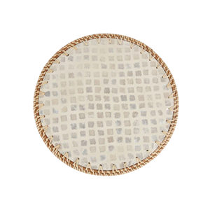 Manteles individuales redondos personalizables con incrustaciones de nácar, Decoración de mesa Floral con borde de ratán, estilo clásico de Vietnam - Product Image 2