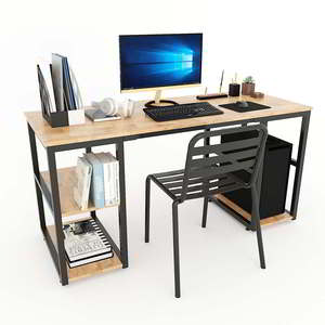 Solid Wood Computer <b>Desk</b> Iron Frame <b>Simple</b> Design Bookshelf Drawer Storage Shelves Rubberwood for Bedroom Application COD68044 - Product Image 3