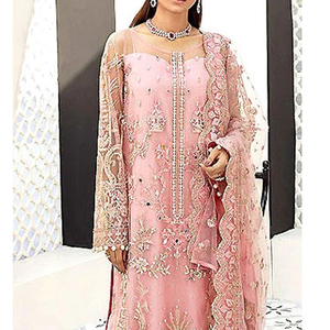 Georgette-vestido de fiesta de Color rosa y té para mujer, ropa festiva tradicional, bordado - Product Image 3