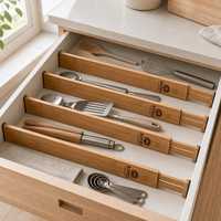 Diviseurs de tiroirs en bambou réglables, portables et imperméables, organisateurs de tiroirs de cuisine extensibles, séparateurs de rangement en bambou naturel