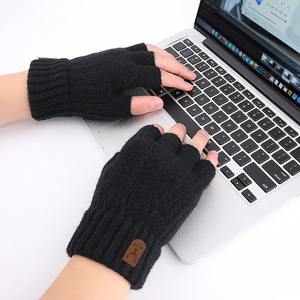 Gants mi-doigts pour hommes, en laine tricotée chaude pour l'hiver, pour un usage décontracté, cinq doigts, pour les étudiantes - Product Image 2