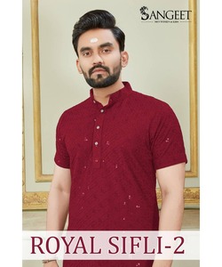 Nouvelle tendance court poulet Kurta hiver Khadi coton pyjama col cou AchkanBandhgalaSherwani marine Kurtapakistani - Product Image 4