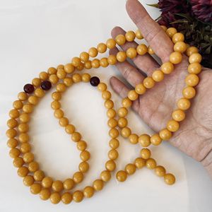 Chapelet bouddhiste Mala en ambre de la Baltique couleur beurre de cacahuète ; Collier de prière en ambre jaune pour le bouddhisme religieux - Product Image 4