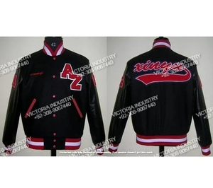 เสื้อแจ็คเก็ตวาร์ซิตี้แบบยูนิเซ็กซ์ พร้อมลายปัก ดีไซน์แบบเสื้อเบสบอล ปักด้วยไหมเชนิลล์ แขนหนัง - Product Image 3