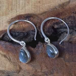 Boucles d'oreilles pendantes en labradorite poire faites à la main, en argent sterling 925, pierre précieuse naturelle, bijou mignon, cadeau pour femme, anniversaire - Product Image 1