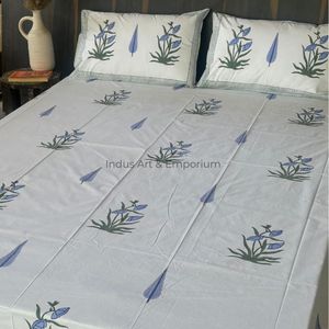 Indian Handcrafted Sanganeri Hand Block Printed 100% Cotton 300tc Machine Washable Flat Sheet Set Pillow Cover for Hotel Adults - Product Image 6