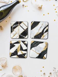 Juego de 4 Posavasos de Mármol Blanco y Negro de Lujo con Detalles Dorados, Elegantes Posavasos para Bebidas - Product Image 1