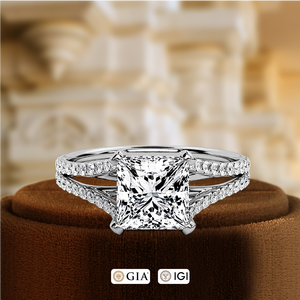 Anillo de Compromiso con Diamante Cultivado en Laboratorio de 1 Quilate, Corte Princesa, Doble Media Pavé, Certificado IGI, Oro Amarillo de 14 Quilates, Anillo de Bodas para Regalo de Aniversario - Product Image 2