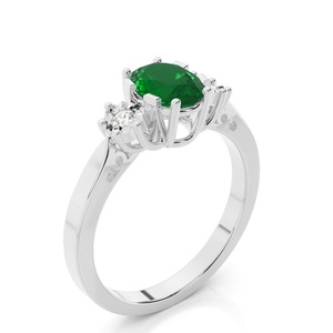 Bijoux de fiançailles en pierres précieuses de luxe 14 carats 18 carats en or blanc massif vert ovale émeraude trilogie et halo rond bague en diamant naturel - Product Image 2